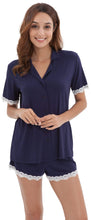 Load image into Gallery viewer, Amber Classic Button Down Sleepwear Set (Tshirt + Shorts)