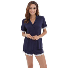 Load image into Gallery viewer, Amber Classic Button Down Sleepwear Set (Tshirt + Long Pants)