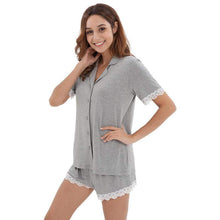 Load image into Gallery viewer, Amber Classic Button Down Sleepwear Set (Tshirt + Long Pants)